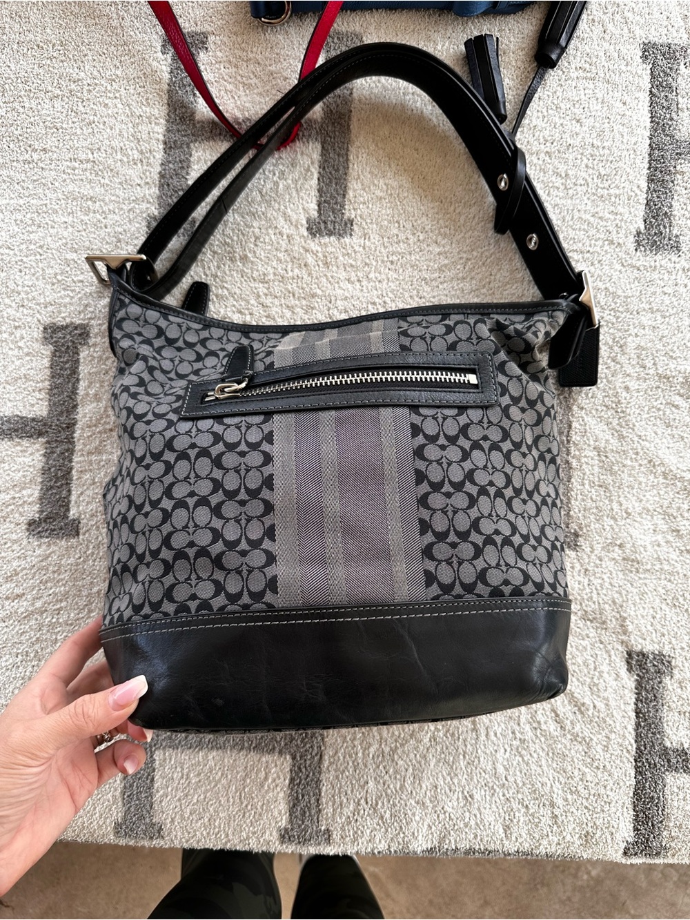 Legacy coach in gray and black hobo satchel